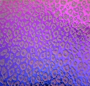 90 Sand Carved Pattern #120 Leopard, Crinkle Purple Dichroic on Violet Striker Glass Glass