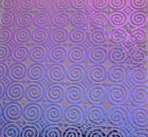 90 Sand Carved Pattern #121 Roman Spirals, Crinkle Violet Striker Dichroic on Violet Striker Glass
