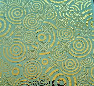 90 Sand Carved Pattern #148 Psyco Circles, Cyan Copper Dichroic on Gray OP Glass