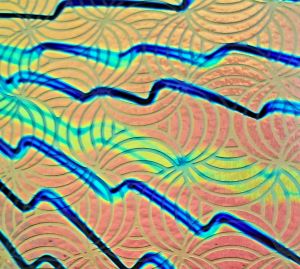 90 Sand Carved Pattern #211 Twirler, Voltage Salmon Dichroic on Sienna Glass