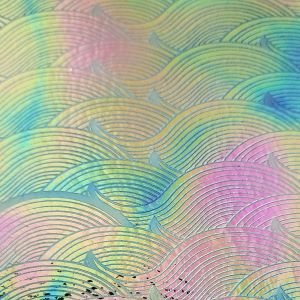 90 Sand Carved Pattern #218 Silk Wave, Aurora Borealis G-Pink CBS Dichroic on Olive Green Brown Glass