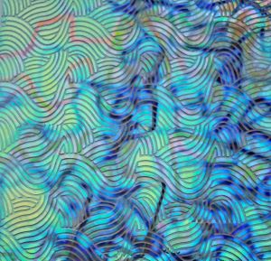 90 Sand Carved Pattern #226 Silk Waves, Fusion Mixture Dichroic on Gray Op Glass