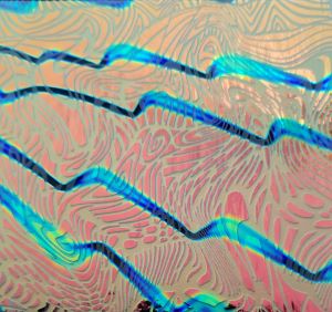 90 Sand Carved Pattern #193 Psychedelic, Voltage Salmon Dichroic on Clear Glass