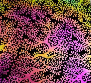 96 Pre Made Etched Pattern #137 Ming Tree, Aurora Borealis G-Magenta CBS Dichroic on Spectrum Thin Black Glass