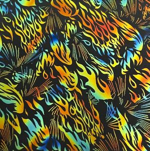 96 Pre Made Etched Pattern #231 Flame, Twizzle Candy CBS Dichroic on Thin Black Glass