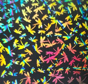 96 Pre Made Etched Pattern #089 Dragonflies, Pixie Stix Mixture CBS Dichroic on System 96 Thin Black Glass