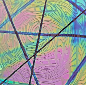96 Sand Carved Pattern #116 Vortex 2, Pixie Stix G-Pink Dichroic on Red Glass