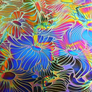 96 Sand Carved Pattern #194 Triping Sunflowers, Fusion G-MagentaBS Dichroic on Lt. Smokey Brown Glass
