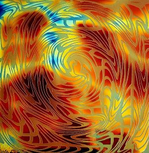 96 Sand Carved Pattern #116 Vortex 2, Aurora Borealis Candy CBS Dichroic on Teal Glass