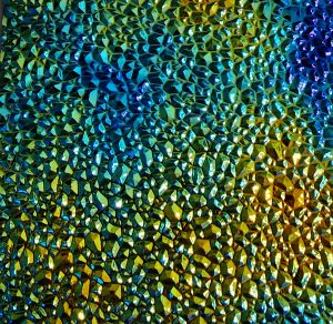 90 Crinklized Aurora Borealis Blue Gold Dichroic on Dew Drop Thin Glass