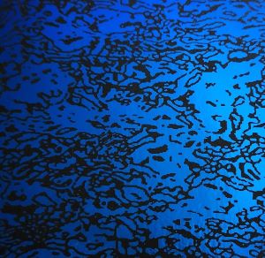 90 Pre Made Etched Pattern #034 Water Ripple, Crinkilized Y-Blue CBS Dichroic on Thin Black Glass