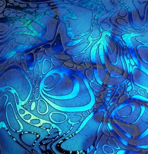 90 Sand Carved Pattern #192 Cell Slide, Fusion M-Green Dichroic on Denim Glass